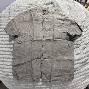 Reunion Menswear 100% Linen Short Sleeve Button Down Shirt Gray Size M
